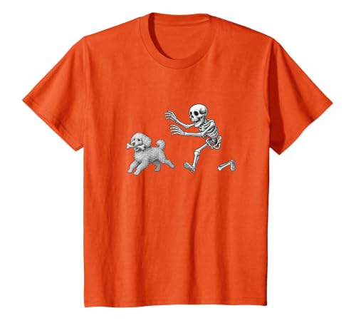 Funny Halloween Dog Lovers Gift Tees Skeleton Dogs Funny Skeleton Chasing Goldendoodle Dog Halloween Dogs Lover T-Shirt -