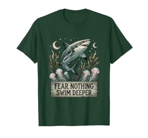 Mademark Fear Nothing Swim Deeper Shark Women Design T-Shirt - size chart