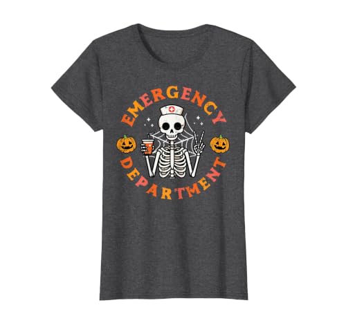 Halloween Nurse Shirts For Women Scrub Costumes Emergency Department Funny Halloween ER Nurse Women Men T-Shirt - size chart