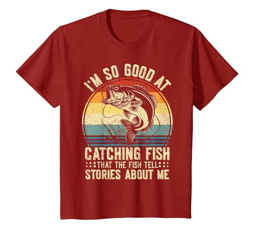 Fishing Fisherman Saying I'm So Good At Catching Fish that The Fish Tell Stories T-Shirt - size chart