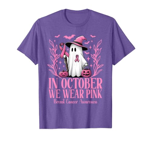 Arich.Tee's Breast Cancer Awareness Ghost in October We Wear Pink Breast Cancer Witch Ghost Halloween T-Shirt - size chart