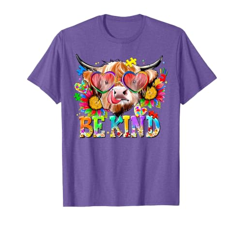 Be Kind Highland Cow Autism Awareness Sped Teacher Be Kind Highland Cow Autism Awareness Inspirational Teacher T-Shirt -
