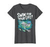 Swim Lover Halloween Custom Tee For Swimmers Kids Halloween Skeleton Swimming Swim for Your Life Swimmers Dad T-Shirt - size
