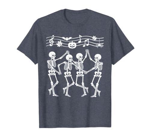 Dancing Skeletons Halloween Party Music Shirts Spooky Skeletons Symphony Halloween Dance Music Men Women T-Shirt - size chart