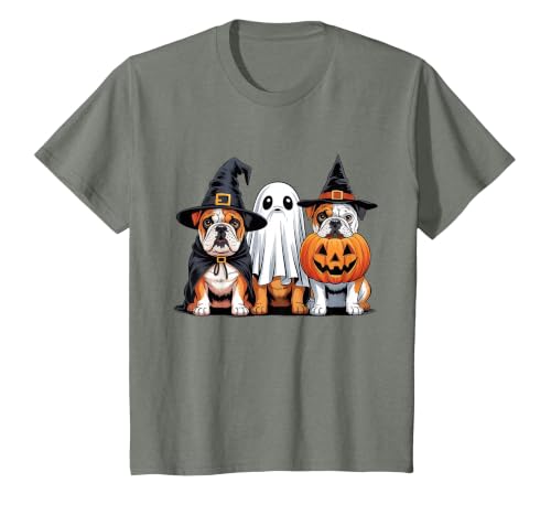 English Bulldog Halloween Funny Dog Lover Pumpkin Witch T-Shirt - size chart