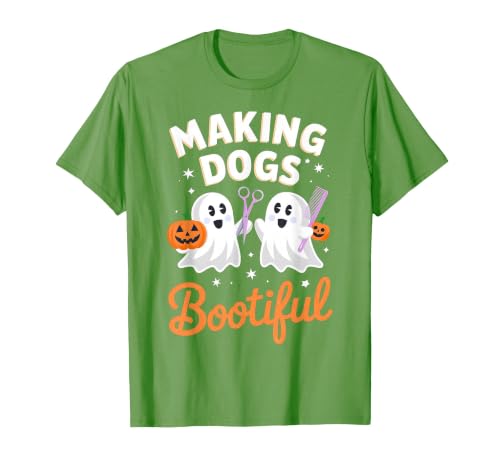 Dog Lover Spooky Grooming Groomer Attire Pet Groomer Funny Halloween Making Dogs Bootiful T-Shirt - size chart
