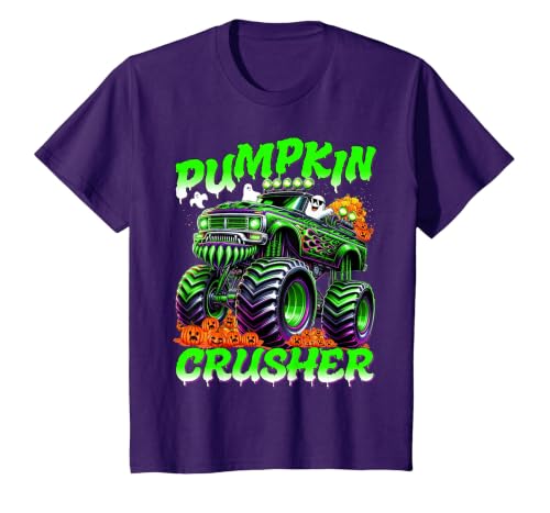 Pumpkin Crusher Kids Tees Pumpkin Crusher Monster Truck Ghosts Halloween for Boys T-Shirt - size chart