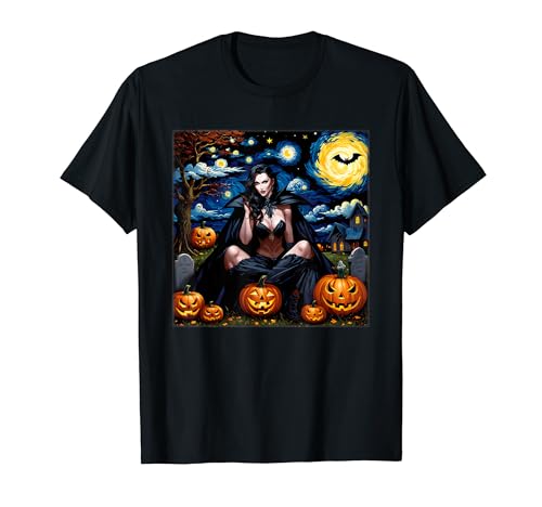 Starry Night Sexy Vampire Halloween Spooky Halloween Sexy Vampire Starry Night T-Shirt - size chart