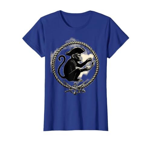 Mademark Pirate Monkey with Stolen Pocket Watch Design T-Shirt - Women - size chart