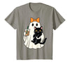 halloween iced coffee costume Cat Women Girls Cute Halloween Cat Ghost Drinking Coffee Ghost Women Girls T-Shirt - size chart