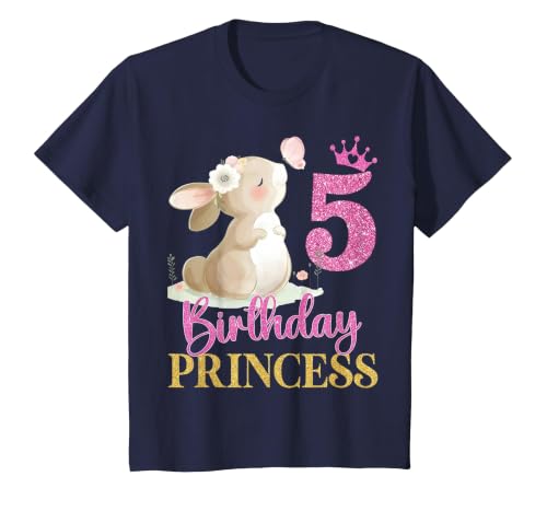 Kids 5th Birthday Rabbit Princess Girl Bunny 5 Years Old T-Shirt — design detail
