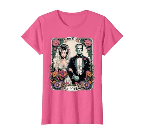 The Lovers Tarot Card Spooky Halloween Women Men The Monster Frankenstein and Bride The Lovers Tarot Card T-Shirt - size