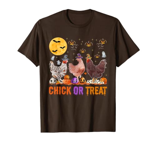 Autumn Pumpkin Chicken Halloween Chicken Farm Fall Halloween Chicken Pumpkin Chick Or Treat Spooky T-Shirt - size chart