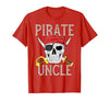 Pirate Family Apparel Pirate Uncle Jolly Roger Flag Skull Family Pirates T-Shirt - size chart