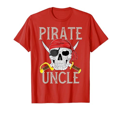 Pirate Family Apparel Pirate Uncle Jolly Roger Flag Skull Family Pirates T-Shirt - size chart