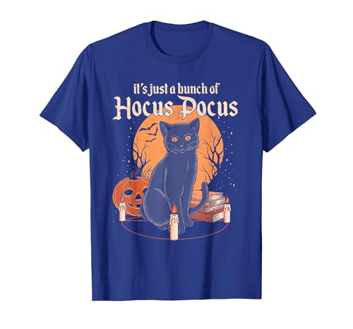 funny Halloween shirt It's Just A Bunch of Hocus Pocus Funny Cat T-Shirt - size chart