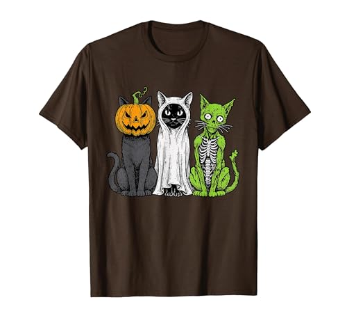 Halloween Tees for Women Men Kids Skeleton Cat Pumpkin Ghost Halloween Kitty Meow Girl Boy Kid T-Shirt - size chart