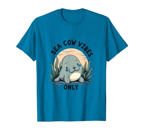 Mademark Sea Cow Vibes Only Manatee Design T-Shirt - size chart