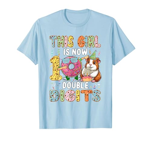 Rodent Birthday Costume Girl Costume 10 Double Digits Funny 10th Birthday Guinea Pig T-Shirt - size chart