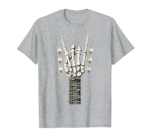 Rock and Wear Gifts Men Women Kids Skeleton Guitar Hand Rock On Guitarist Rock Band Music T-Shirt - size chart