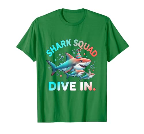 Mademark Shark Squad. Dive In. Party Animal Design T-Shirt - size chart