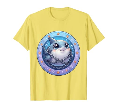 Mademark Great White Shark Tangled in Anchor Chain Art T-Shirt - size chart