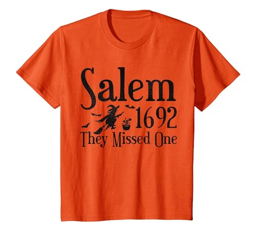 Salem 1692 They Missed One Witch Tees 1692 They Missed One Salem Womens Halloween Distressed T-Shirt - size chart