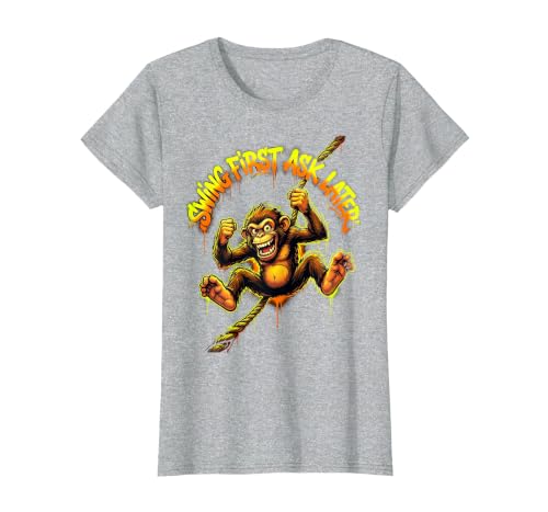 Mademark Swing First Ask Later Funny Monkey Design T-Shirt - Women - size chart