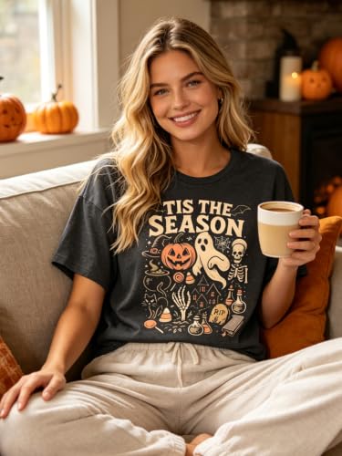 SGYHO Oversized Halloween Shirts for Women Spooky Season Pumpkin Ghost Fall Casual Tee - size chart