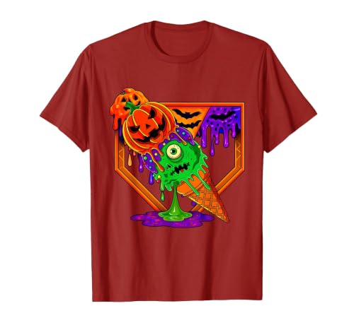 Ice Cream Drip Baseball Home Plate Halloween Tee Funny Halloween Baseball Ice Cream Drip Boys Girls Youth T-Shirt - size