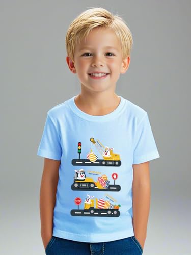 Easter Day Gift for Toddler Boy Baby Girl Tractor Loving Bunny T-Shirt — design detail
