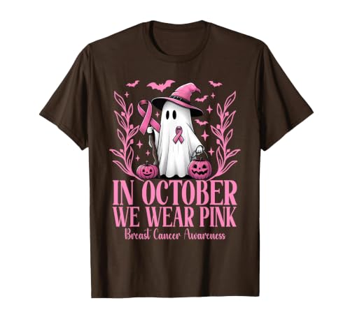 Arich.Tee's Breast Cancer Awareness Ghost in October We Wear Pink Breast Cancer Witch Ghost Halloween T-Shirt - size chart