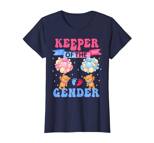 Funny Bear Blue Pink Gender Reveal Men Women Keeper of The Gender Reveal Cute Bear Balloons Pink Or Blue T-Shirt - size chart