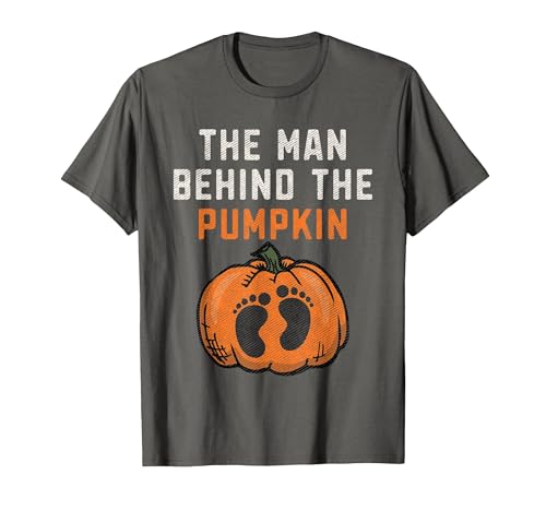 Halloween Pregnancy Announcement for Future Dad The Man Behind The Pumpkin Dad Halloween Pregnancy Reveal T-Shirt - size