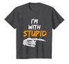 I'm With Stupid Shirts I'm with Stupid Skeleton Hand Pointing Right Funny Halloween T-Shirt - size chart