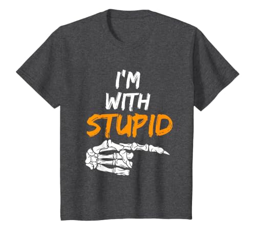 I'm With Stupid Shirts I'm with Stupid Skeleton Hand Pointing Right Funny Halloween T-Shirt - size chart