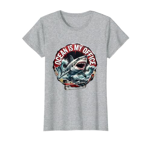 Mademark Ocean Is My Office Shark Lover Design T-Shirt - size chart