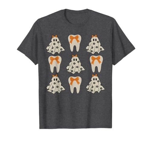 Dentist Dental Halloween Costume Tee Gifts Floral Ghost Teeth Dental Dentist Halloween Costume T-Shirt - size chart