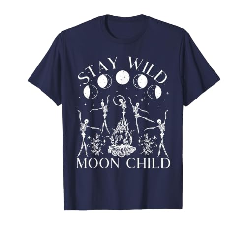 Funny Stay Wild Moon Child Tee Shirt Stay Wild Moon Child Funny Skeleton Dancing Halloween T-Shirt - size chart