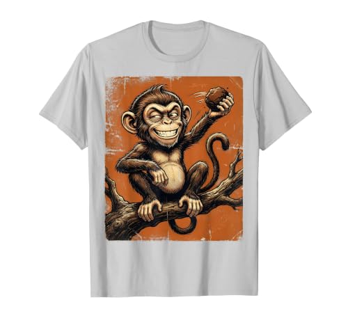 Mademark Smug Monkey Throwing Poop Funny Graphic T-Shirt - Men - size chart