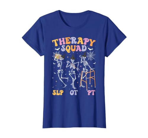 Speech Occupational Physical Therapy Halloween Therapy Squad SLP OT PT Halloween Speech Physical Skeleton T-Shirt - size