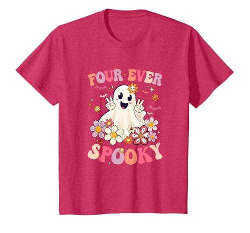 4th Birthday Party Halloween Costume Four Ever Spooky Halloween 4Th Birthday Party Decorations T-Shirt - size chart