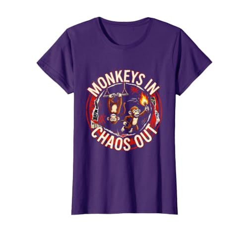 Mademark Monkeys In. Chaos Out. Punk Metal Circus Design T-Shirt - Women - size chart