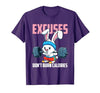 Excuses Don't Burn Calories Rabbit Fitness Gym Bunny T-Shirt — design detail