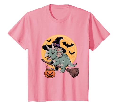 Triceratops Lover Dino Halloween Party Wear Triceratops Witch Hat Pumpkin Halloween Costume Men Women T-Shirt - size chart