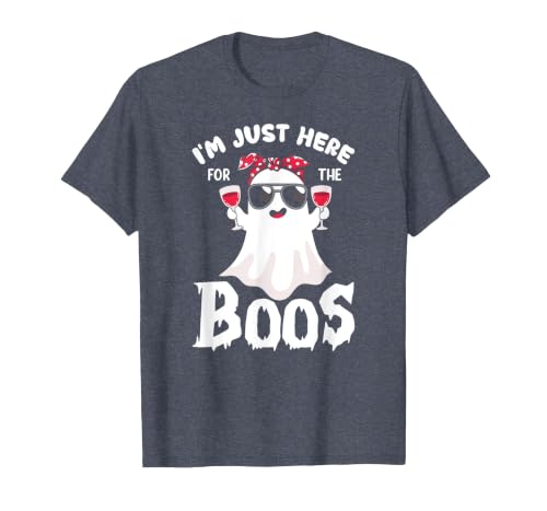 Addictive Designs Halloween Merch Funny Halloween, Just Here for the Boos, Ghost Drinking Wine T-Shirt - size chart