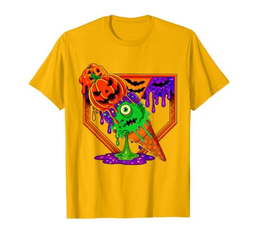 Ice Cream Drip Baseball Home Plate Halloween Tee Funny Halloween Baseball Ice Cream Drip Boys Girls Youth T-Shirt - size