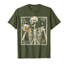 Funny Skeleton Drinking Bourbon Whiskey Halloween Alcoholic T-Shirt - size chart