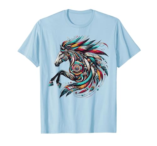 Mystical Native American Horse Farm Heritage Spirituality T-Shirt - size chart