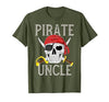Pirate Family Apparel Pirate Uncle Jolly Roger Flag Skull Family Pirates T-Shirt - size chart